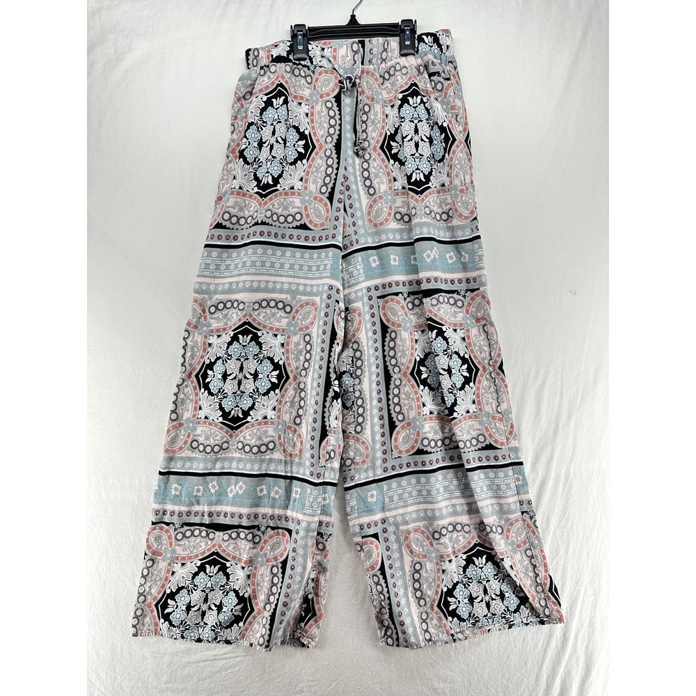 Lilka Anthropologie Women Small Paisley Floral Wide Leg Drawstring Pants Blue